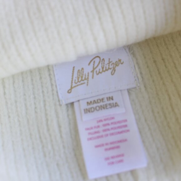 Lilly Pulitzer Embellished snow Hat Pom-Pom Beanie Fur Knit White Coconut NWT main image 4